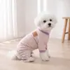 Mono de Cuatro Patas Rayado con Etiqueta de Cuero Ropa Sencilla para Mascotas Perro Ropa de Hogar para Primavera y Otoño para Perros Pequeños y Medianos Cálido Forro Polar Térmico