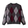 Comercio Exterior Europeo y Americano Transfronterizo Ropa de Mujer Aliexpress Popular Otoño Nuevo Retro Rombo Casual Holgado Suéter de Punto