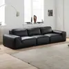 Sofá de cuero negro para sala de estar, adecuado para espacios grandes y pequeños, diseño minimalista moderno, sofá negro de forma rectangular de líneas rectas