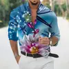 Camisa Estampada Abstrata com Arte Degradê Nova 2024 Para o Dia a Dia Primavera Verão Camisa de Manga Longa Dobrável