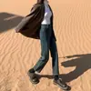 Jeans Rectos Forrados de Polar Vintage para Mujer 2024 Otoño e Invierno Nuevos Americanos de Cintura Alta Adelgazantes Cortos Tubo de Humo