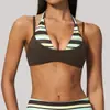 Conjunto de Fitness de Dos Piezas para Mujer Bloque de Color Cuello Cuadrado Espalda Bonita Sujetador Deportivo Cintura Plegable Pantalones de Yoga de Pierna Ancha