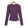 FS541-24 Inverno Novo Estilo Europeu e Americano Blogger INS Gola Careca Pequena Cintura Ampulheta Confortável Base Top Camiseta