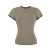 Camiseta básica feminina de gola redonda, manga curta e ombro normal, estilo americano picante, para o verão de 2026, slim fit, versátil, cor sólida.