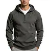 Sudadera transfronteriza para hombre, top de manga larga con forro polar para exteriores europeo y americano, sudadera con capucha y media cremallera de color liso resistente para otoño e invierno