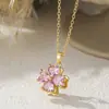 Diseño de Nicho Europeo y Americano Anillo Abierto Giratorio con Forma de Trébol de Cuatro Hojas Microincrustado de Circonita Acero Inoxidable Collar de Flor para Mujer