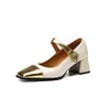 Con tacón grueso color a juego zapatos Mary Jane zapatos de una sola hebilla zapatos de mujer 48 Británico nuevo 32 punta cuadrada comercio exterior negro