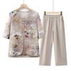 Camisa Falsa de Duas Peças Nova 2024 da Vovó Estilo Nacional Estampado para Meia-idade e Idosos Primavera Blusa Feminina Mãe Primavera e Verão
