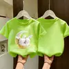 Camiseta de Manga Corta de Algodón Puro para Niñas, Nuevo Estilo de Verano, Top Estampado con Estilo, Holgada para Niños, Transpirable, Amigable con la Piel, Camisa de Manga Media