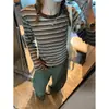 Mochie Outono Nova Chegada Camiseta de Manga Longa Color Block Listrada Estilo Retrô Americano Camada Base MQ1602