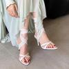 Tacones Altos de Correa de Encaje Estilo Sexy con Punta para Mujer en Verano, Chanclas de Aspecto Alto, Pies que No se Cansan, Sandalias de Playa para Vacaciones