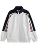 Sudadera con capucha de punto a rayas de bloque de color de marca moderna americana para hombre Otoño Invierno Nueva con cuello alto holgada deportiva casual chaqueta sudadera