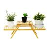 Suporte de Flores de Bambu de Chão com Dois Níveis Decoração para Casa Artesanato Suporte para Flores Interno Dobrável Suporte para Vasos de Flores Planta Verde Bonsai