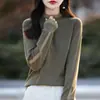 Elegante Suéter de Punto de Lana Nuevo para Mujer Primavera/Otoño 2025 con Ribete de Encaje y Bordes Fruncidos, Base de Color Sólido, Estilo Delgado
