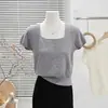 Nuevo Top de Punto Cuadrado de Manga Corta para Mujer Primavera/Verano 2026, Nuevo Top de Punto Chic Ajustado de Manga Corta para Principios de Otoño