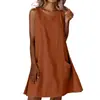 Vestido Casual Holgado sin Mangas de Algodón y Lino con Retazos, Cuello Redondo, Estilo Nuevo de Verano, Transfronterizo Amazon para Mujer