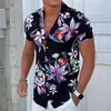 Camisa Casual de Moda de Verano para Hombre Europea y Americana Tendencia Estampado Digital de Manga Corta Camisa de Manga Corta Elástica en Cuatro Direcciones con Cuello