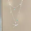 ¡Look de Verano! Collar Capa de Estrella de Mar con Circonita Azul con Ambiente Costero, Accesorio Largo para Mujer, Cadena para Clavícula de Vacaciones
