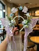Pasador Grande de Mariposa con Flores de Seda Florales, Pin Lateral, Polilla Fluttering tipo Hada, Dulce Accesorio de Cabello de Princesa, Tocado Estilo Antiguo Hanfu