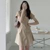 Shanli Dadi Vestido camisero de un solo botón para mujer Corea del Sur Primavera y Otoño Sencillo Elegante Color Largo Corto