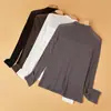 Camada base sexy de alta qualidade para o início do outono, em malha, gola semidecotada, pulôver, camiseta de manga comprida, top base fino feminino