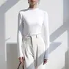 Camiseta Básica Lisa de Manga Larga Ajustada DeRong para Mujer, Nueva Versátil Top con Cuello Alto para Mujer Otoño/Invierno 2026
