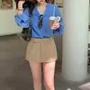 Conjunto de Camisa y Falda Estilo Old Money Verano 2026, Camisa de Cuello Alto para Mujer, Corte Holgado, Top Elegante Delgado para Verano