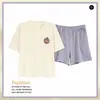 Pijama Feminino 100% Algodão 2025 Novo Verão Gola Redonda Manga Curta Shorts Conjunto de Duas Peças 100% Algodão Casual Roupa de Casa
