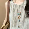 Nuevo Collar de Cerámica Estilo Étnico Chino Estrella de Mar Concha para Mujer, Cadena para Clavícula Larga Retro Versátil de Vacaciones en la Playa