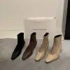 Botines de tacón alto estilo coreano con diseño francés, botines elásticos ajustados para principios de otoño, elegantes botines cortos de color café para mujer en otoño e invierno