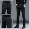Calças masculinas pretas de alta qualidade de Hong Kong, slim fit para primavera e outono, estilo de negócios para meia-idade, elasticidade em quatro direções, calças casuais versáteis