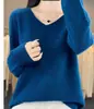 Suéter de Punto Fino para Mujer Estilo Primavera y Otoño 2026, Nuevo Cuello en V, Suéter Holgado de Cuello Bajo, Camiseta Base