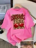 Estampado de Leopardo Cereza Diseño Creativo Camiseta para Mujer Algodón Camiseta Casual Verano Cuello Redondo Streetwear Suave Oversize Manga Corta