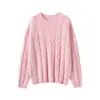 Suéter de Cachemir para Mujer 100% Cachemir Puro Casual Versátil Trenzado Holgado Cuello Redondo Jersey Suéter de Manga Larga
