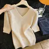 Top de Punto Retro Chic con Mangas Cortas Estilizado para Mujer, Nuevo Modelo de Verano, Súper Atractivo y Adelgazante, Top Elegante