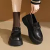Mocasines de Suela Gruesa Estilo Británico para Mujer 2026 Nuevos Zapatos de Cuero Negro para Primavera y Otoño Antideslizantes Slip-On Zapatos de Trabajo