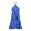 Para Comércio Exterior Transfronteiriço Europeu e Americano Roupas Femininas Aliexpress Mais Vendidas Verão Decote V Alça de Pescoço Babado Sexy Costas Nuas Vestido