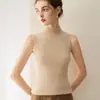 Nuevo chaleco de punto sin mangas ajustado 100% cachemira pura para mujer, suéter de cuello semi-alto, top de capa base