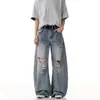 Jeans retro americanos lavados y rotos para hombre y mujer, marca de moda de verano, diseño holgado, pantalones rectos casuales versátiles