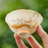 Xícara de Chá Gato Laranja Atraindo Sorte com Esmalte Bege, Xícara de Degustação de Cerâmica, Conjunto de Chá Kung Fu de Alta Qualidade, Xícara de Mestre, Xícara de Chá Pessoal