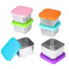 Plato para salsa de acero inoxidable 304, forma cuadrada, con tapa de silicona para sellado hermético, ideal para almacenar condimentos y bocadillos en casa, y fácil de transportar