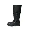 Hebilla de cinturón de moda estilo blogger botas de caballero apiladas Otoño/Invierno 2026 tacón medio grueso punta redonda piel de vaca caña alta botas largas mujer