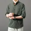 Camisa de Algodão e Linho de Manga Curta Verão Masculina Tamanho Grande Linho Solta Moderna Homem Gordo Extra Grande Masculina Manga Cinco Pontas Fina Moderna