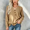 Suéter de punto con botones y cuello en V estilo europeo y americano, suéter liso de manga larga holgado para mujer, nuevo top casual de otoño e invierno