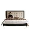 Cama Grande Tapizada Remachada Estilo Retro Americano Cama Individual de 1.5m Cama de Arte en Cuero Lujo Ligero Francés Cama Matrimonial de 1.8m