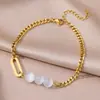 Tobillera de concha y caracola con borlas de venta caliente transfronteriza, tobillera dorada de acero inoxidable impermeable y ajustable, joyería marina, regalo