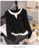 Camiseta Estilosa e Sedutora Gola Redonda Falsa Duas Peças Color Block Manga Longa para Mulheres, Design de Início de Primavera, Ajuste na Cintura, Emagrecimento, Top Versátil
