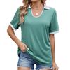 Amazon Europa y Estados Unidos comercio exterior transfronterizo primavera y verano 2025 nuevo solapa color contrastante holgada manga corta camiseta chaqueta de mujer en stock