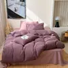 Conjunto de Roupa de Cama de Algodão Lavado Tingido com Fio Xadrez Vintage para Combinar, Estilo College Fresco e Simples, Amigo da Pele e Respirável