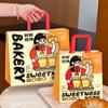 Bolsa de panadería roja de red, embalaje para hornear postres, embalaje comercial para llevar con dibujos animados, bolsa de papel con logotipo impreso.